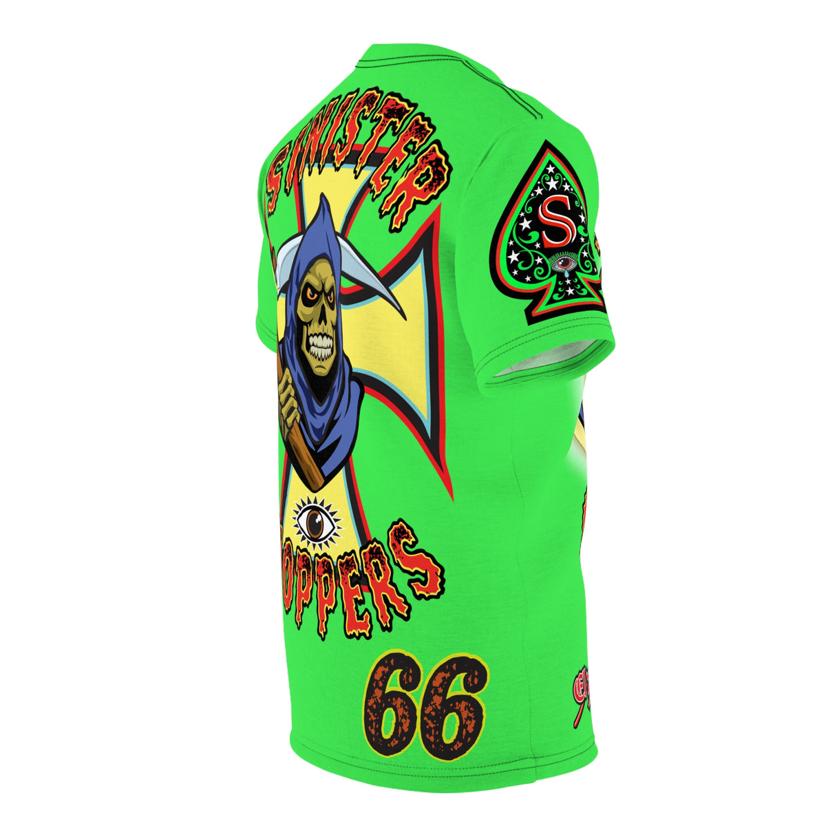 Very Special Sinister Choppers Reaper  HiViZ Super Tee - Gothic Graphic T-Shirt for Motorcycle Riders