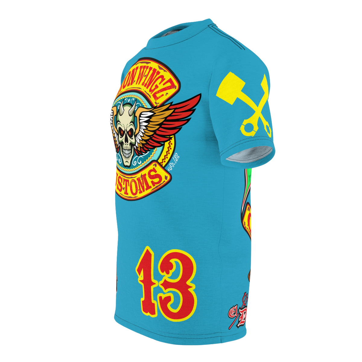 Iron WingZ Customs Electric Blue HIviz Graphic Super Tee, Edgy Streetwear, Customized Apparel, Gift for Bikers