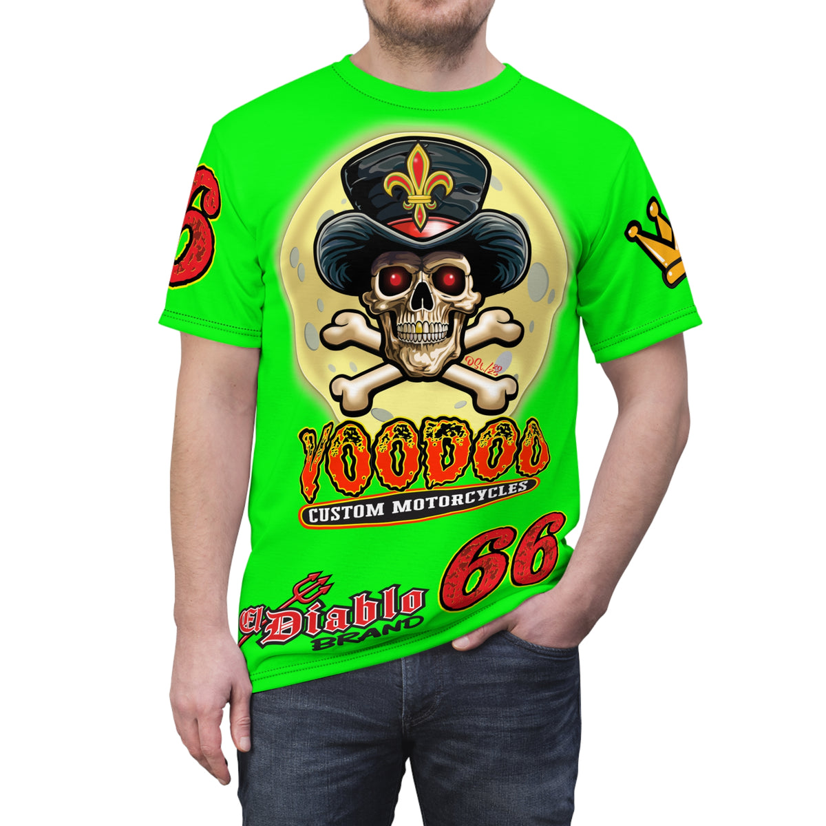 Very Special VooDoo Custom Motorcycles HiViZ  Route 66 Unisex Super Tee - High Performance Riding Gear