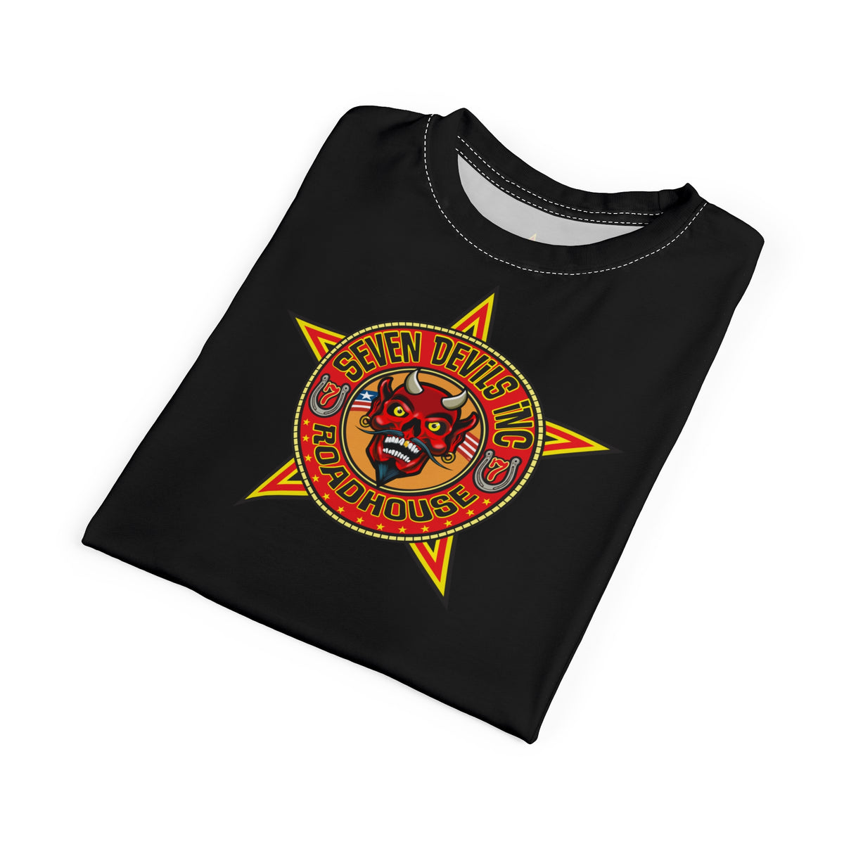 SRT Seven Devils Road House Custom Biker Riding Super Tee - Retro Devil Western Style Graphic Style