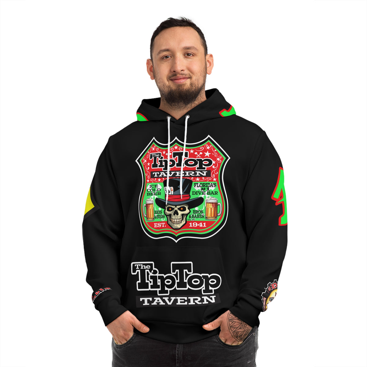 HoodZ Tip Top Tavern America's Best Dive Bar Super Hoodie - Ace of Spades 1% Special Edition - High Visibility Lumina Green Accents