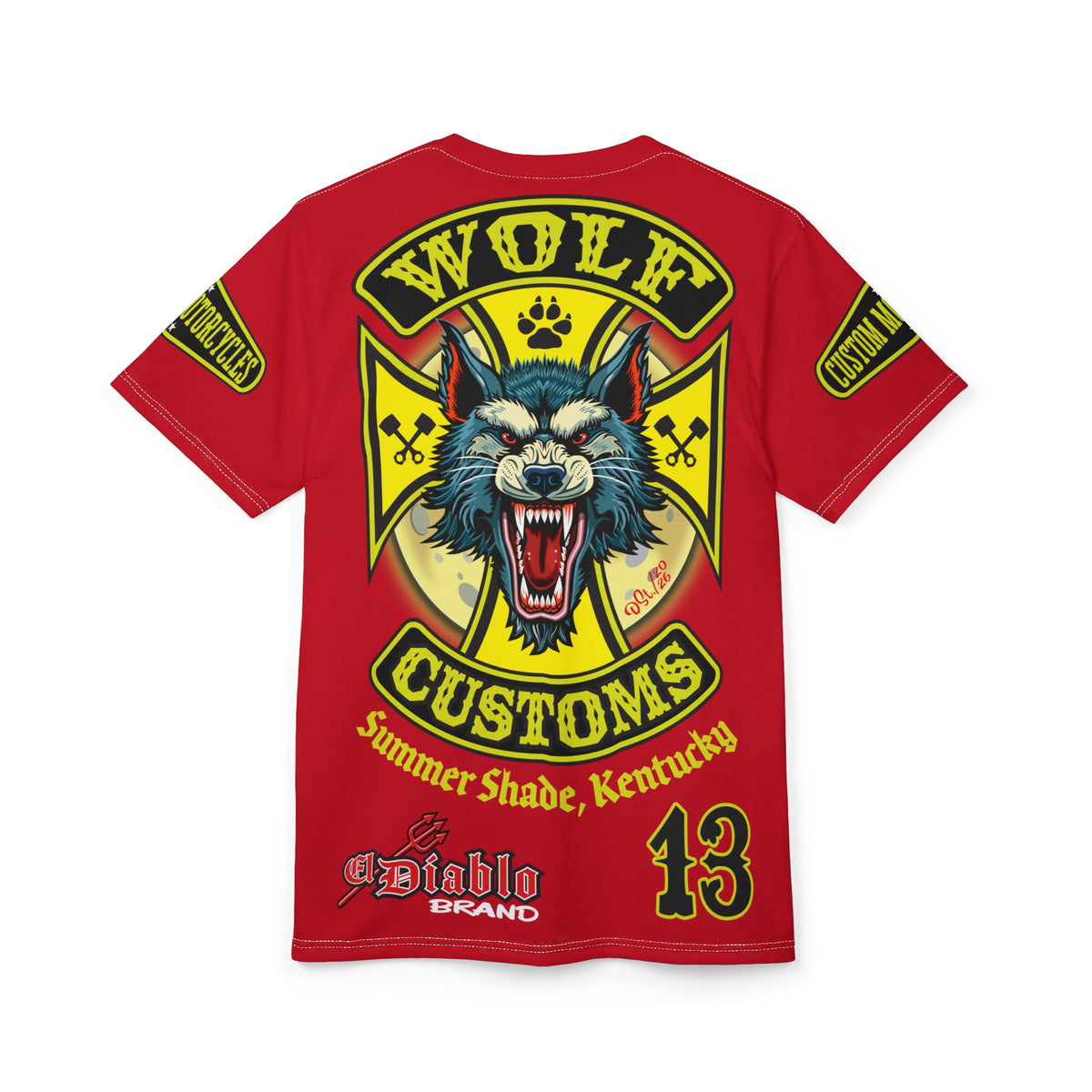 MWT Wolf Customs 13 Black & Lumina Graphics -- Super Riding Tee — Retro Motorcycle Builder Shirt, The Best Biker Riding Tee EVER !!!