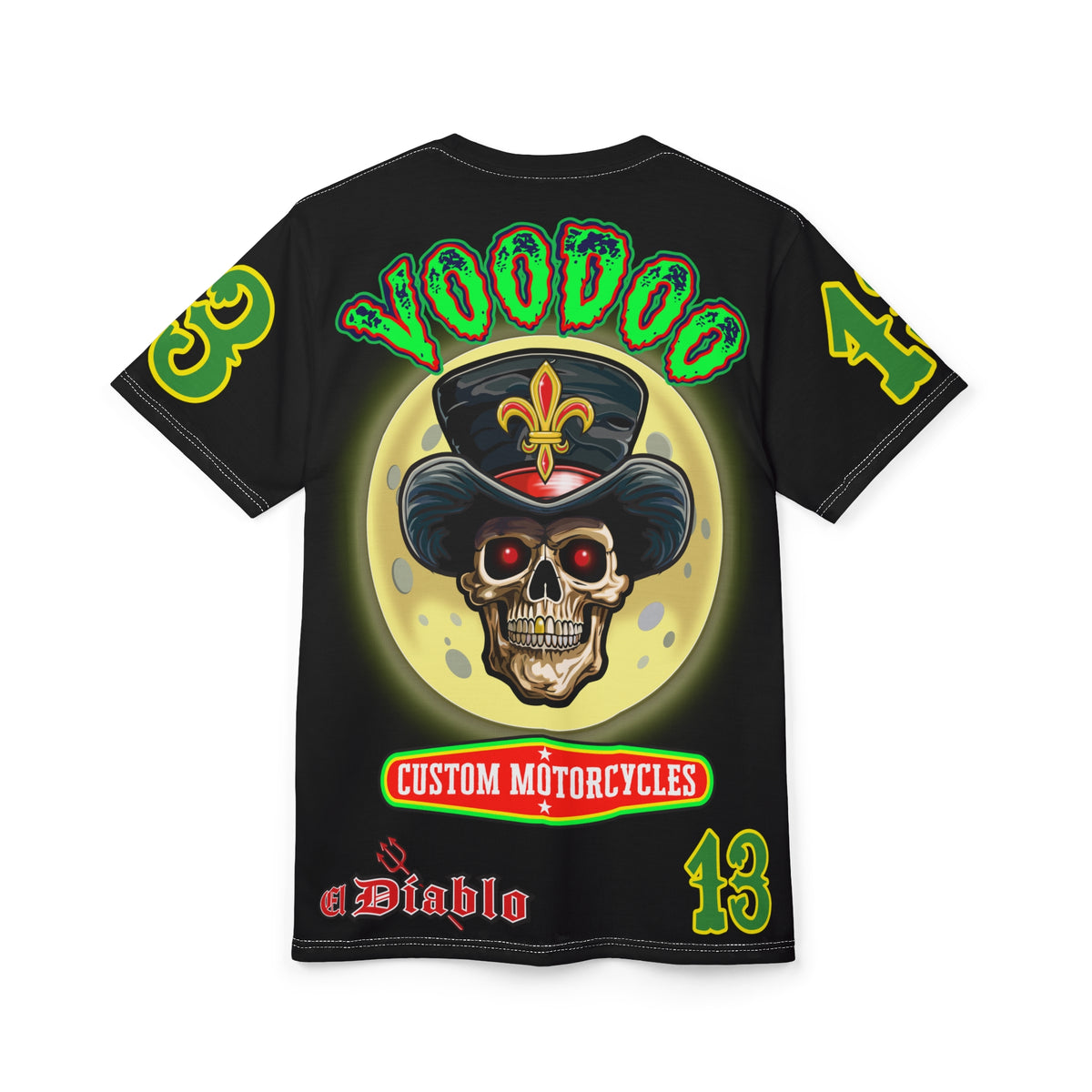 Voodoo Skull Motorcycle HiViz Super Tee, Unique High Colour Graphics Tee, Custom HiViZ Apparel