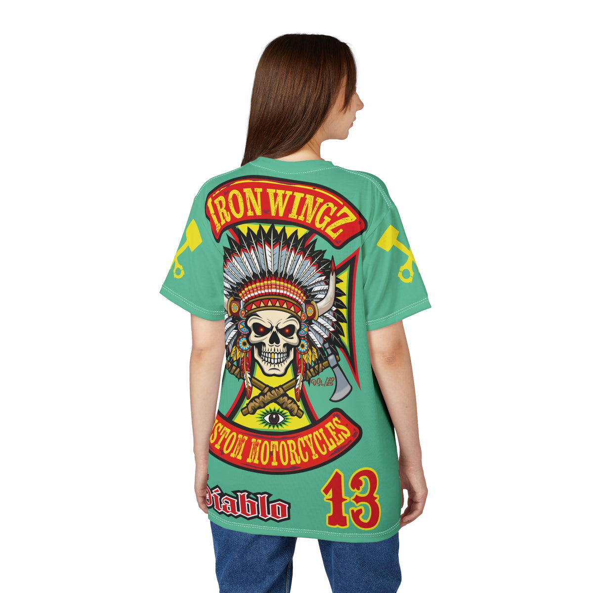 Iron WingZ Customs HIviz Graphic Super Tee, Edgy Streetwear, Customized Apparel, Gift for Bikers