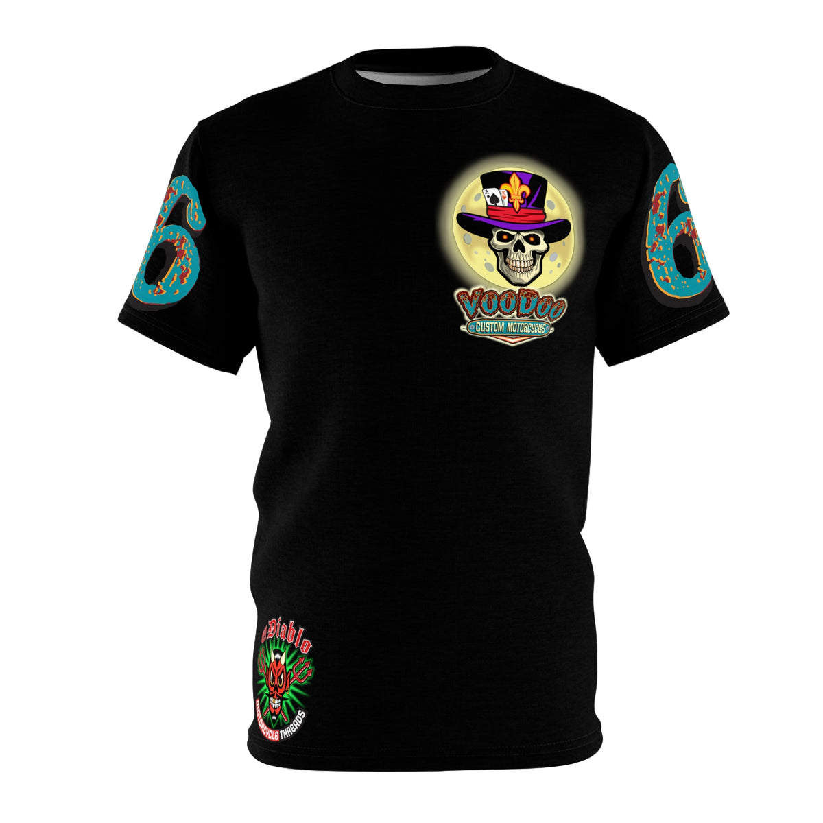Voodoo Custom Motorcycles Unisex T-Shirt - Edgy Skull Design for Motorcycle Enthusiasts