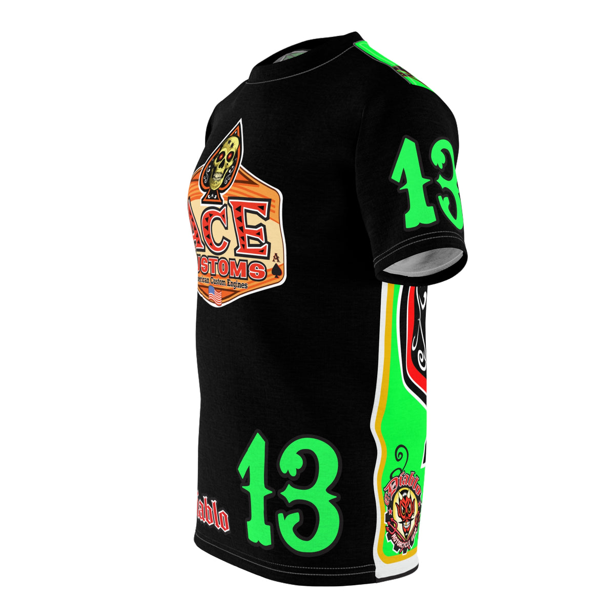 American Custom Engines ACE - Super HiViz Ace of Spades Lumina Green Back  EXTRA LARGE HiViz  Graphics