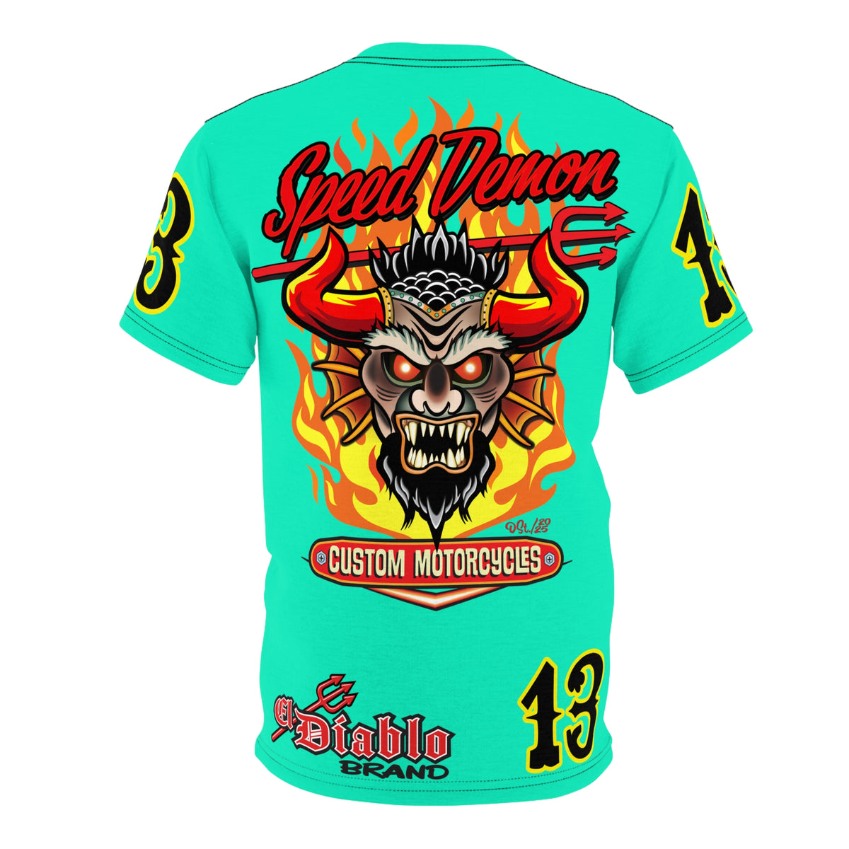 Speed Demon Customs Teal HiViZ Super Tee — Extreme Edgy Graphics - Bad Attitude Custom Biker Riding Gear