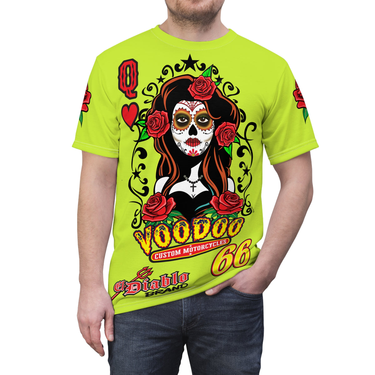 VERY Special HIVIZ Voodoo Custom Motorcycles Tee — Queen of Hearts Super Tee Graphic Shirt