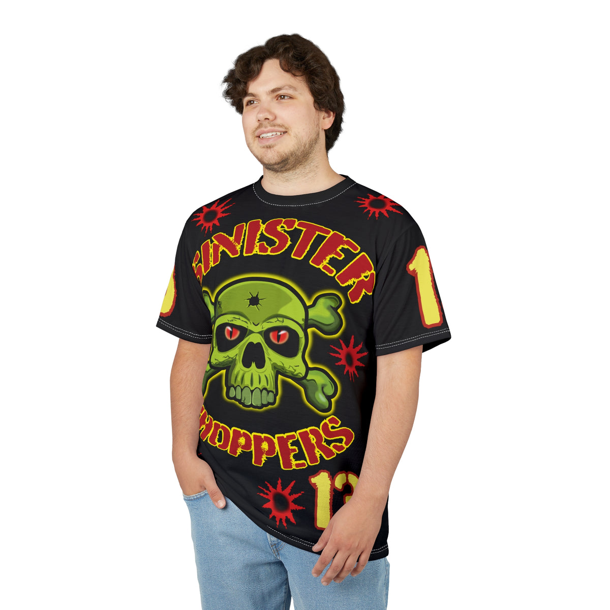 Sinister Choppers Special Edition WAR CUT - HiViZ Super Tee - Black Only - Bullet Hits - Stencil Cut Lettering - Hi colour Graphics - Evil Skulls