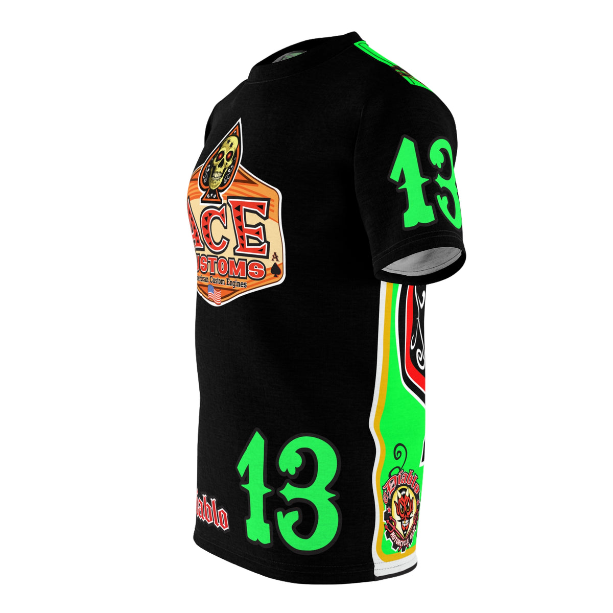 American Custom Engines ACE - Super HiViz Ace of Spades Lumina Green Back  EXTRA LARGE HiViz  Graphics
