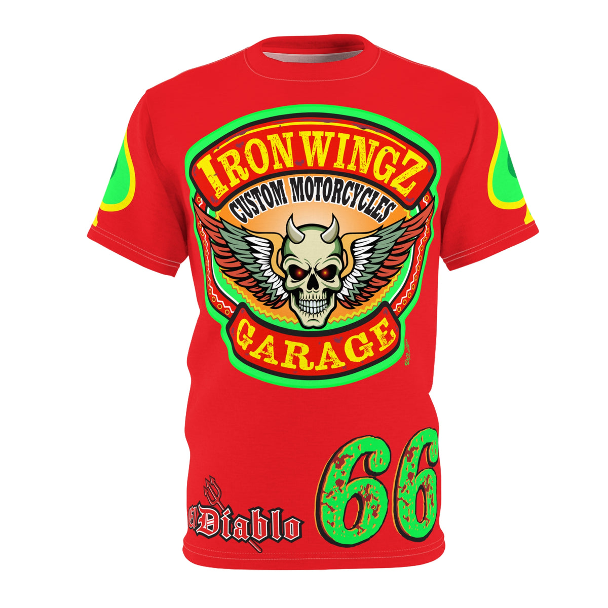 Iron Wingz Custom Motorcycle Skull Super Tee - Badazz Harley Riding HiViz Tee