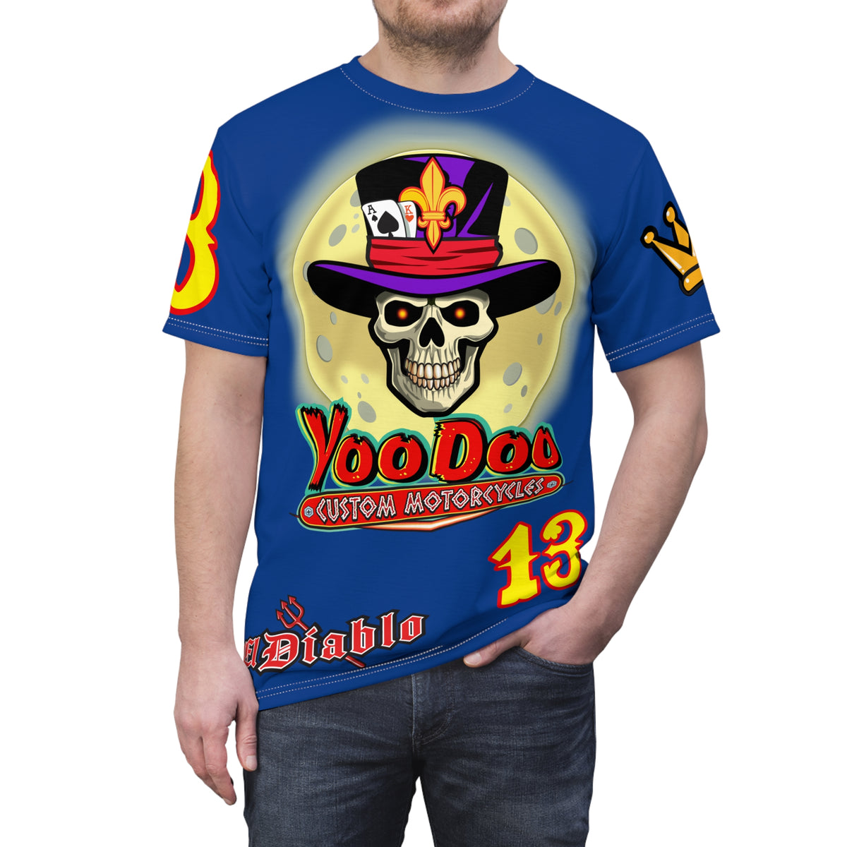 VooDoo Custom Motorcycles Midnight Blue HiViz Graphics Biker Tee