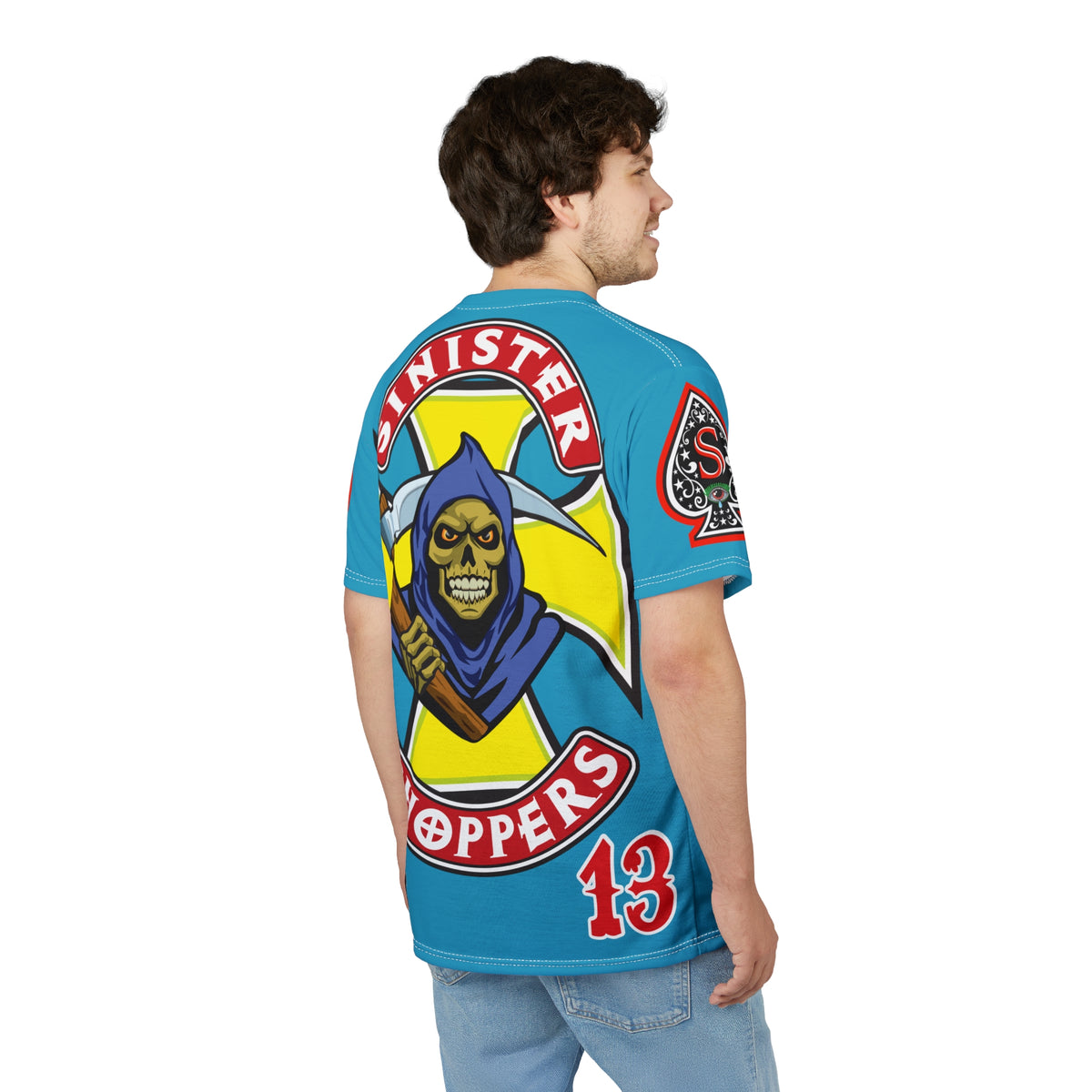 Sinister Choppers HiViz Custom Motorcycles- Electric Blue Reaper Super Tee - High Performance Riding Wear
