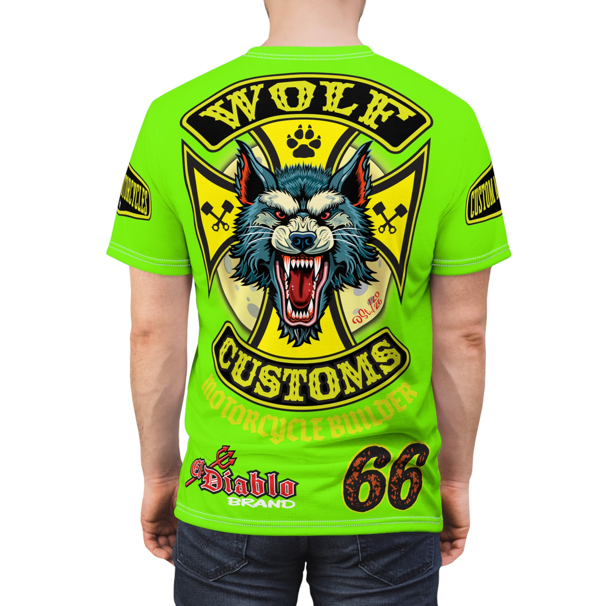 Very Special MWT Wolf Customs 66  Lumina HiViZ Super Riding Tee — Retro Motorcycle Club Shirt, The Best Biker Riding Tee EVER !!!