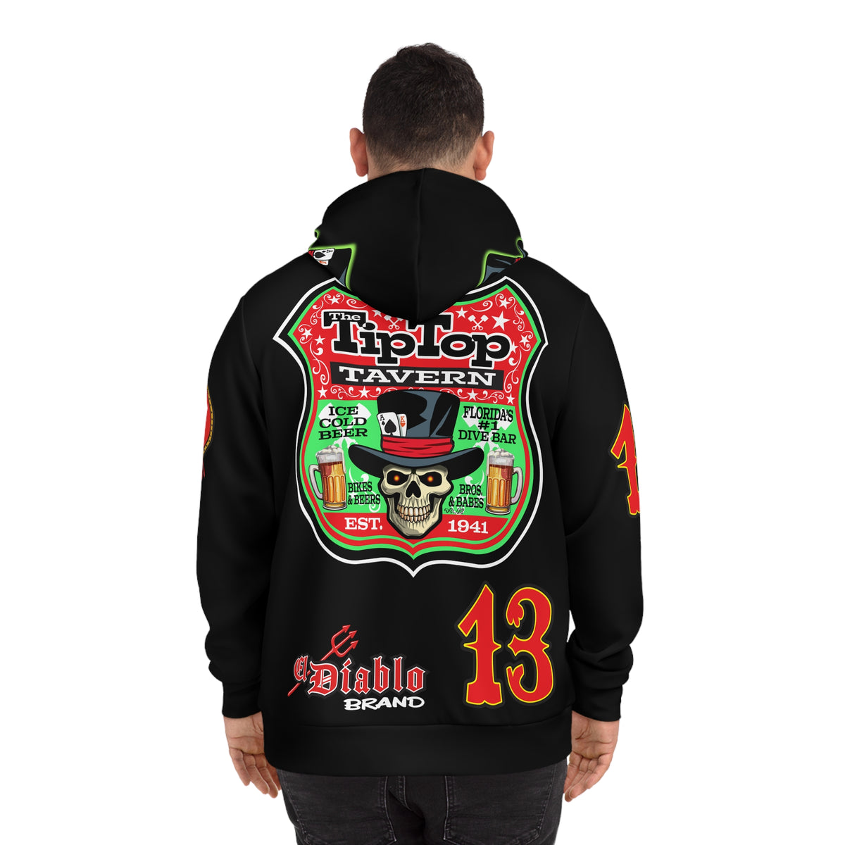 HoodZ  TipTop Tavern Graphic Hoodie, Skulls, Bar Apparel, Gift for Beer Lovers, Dive Bar Treasure