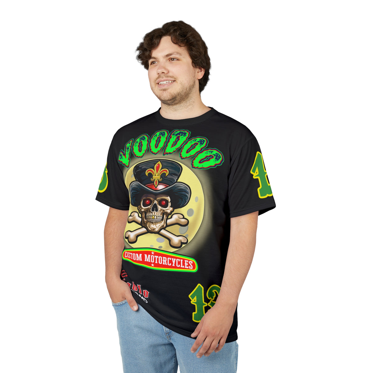 Voodoo Skull Motorcycle HiViz Super Tee, Unique High Colour Graphics Tee, Custom HiViZ Apparel