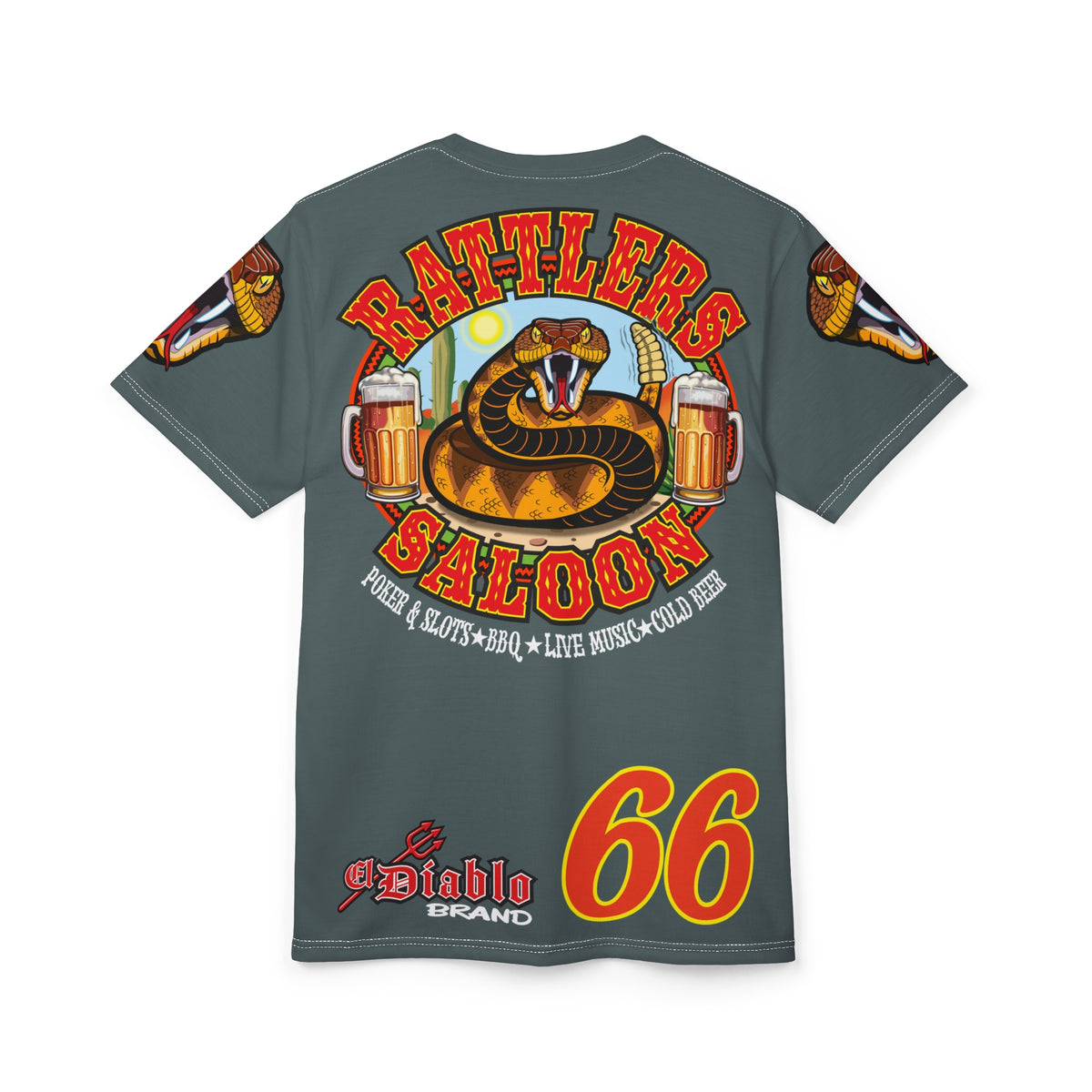 Rattlers Saloon  GREASY GREY SUPER TEE — Vintage Biker 66 Graphic Shirt