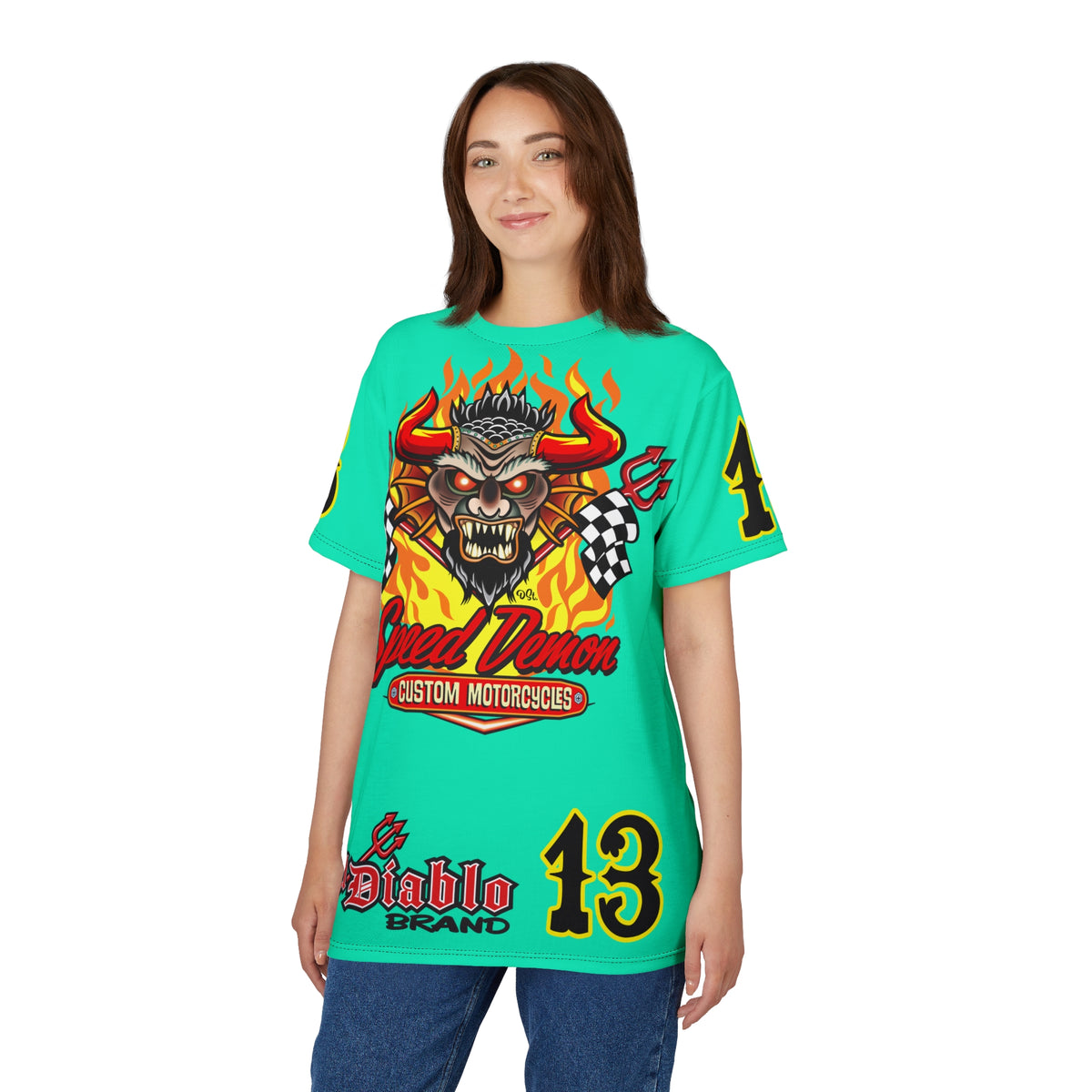 Speed Demon Customs Teal HiViZ Super Tee — Extreme Edgy Graphics - Bad Attitude Custom Biker Riding Gear