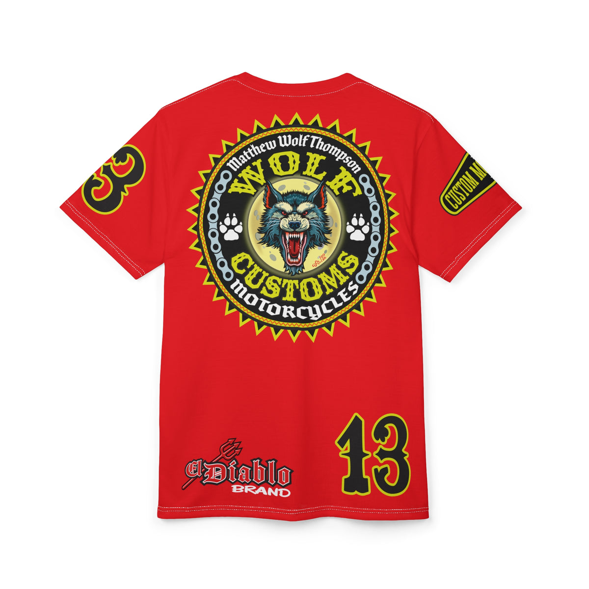 MWT Wolf Customs 13 Ragin' Red Graphic Super Tee — Retro Motorcycle Club Shirt, The Best Biker Riding Tee EVER !!!