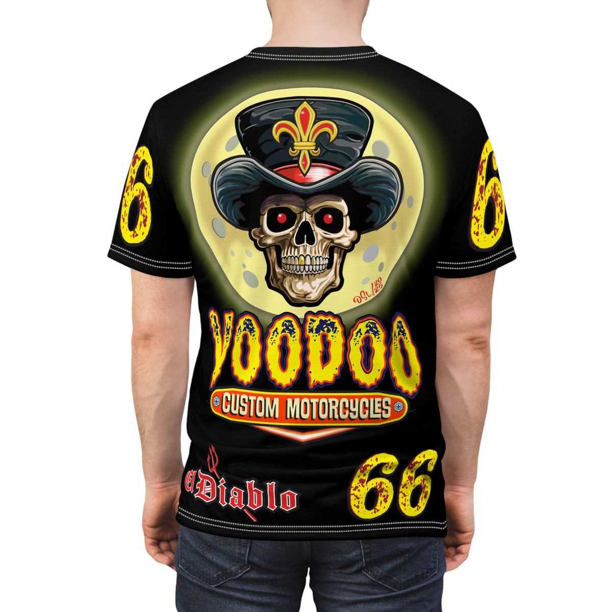 Voodoo Custom Motorcycles Black HiViz Tee, Edgy Graphic Shirt, Motorcycle Apparel, Skull T-Shirt, Perfect for Bikers