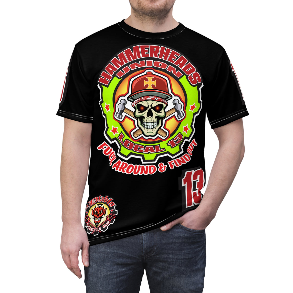 Hammerheads Union Local 13 (FAFO Version) HiViz Super Tee - Rough Tough Bad Attitude Motorcycle Riding Tee