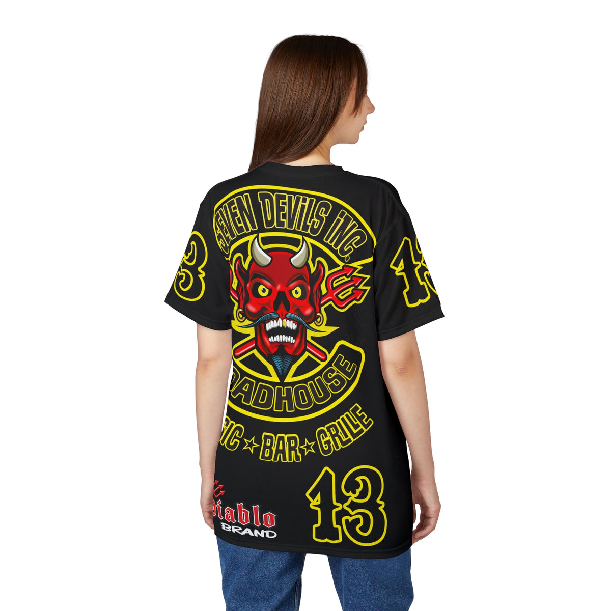 Seven Devils Inc. Roadhouse Black on Black Super Tee — Extreme Edgy Graphics - Bad Attitude Custom Biker Riding Gear
