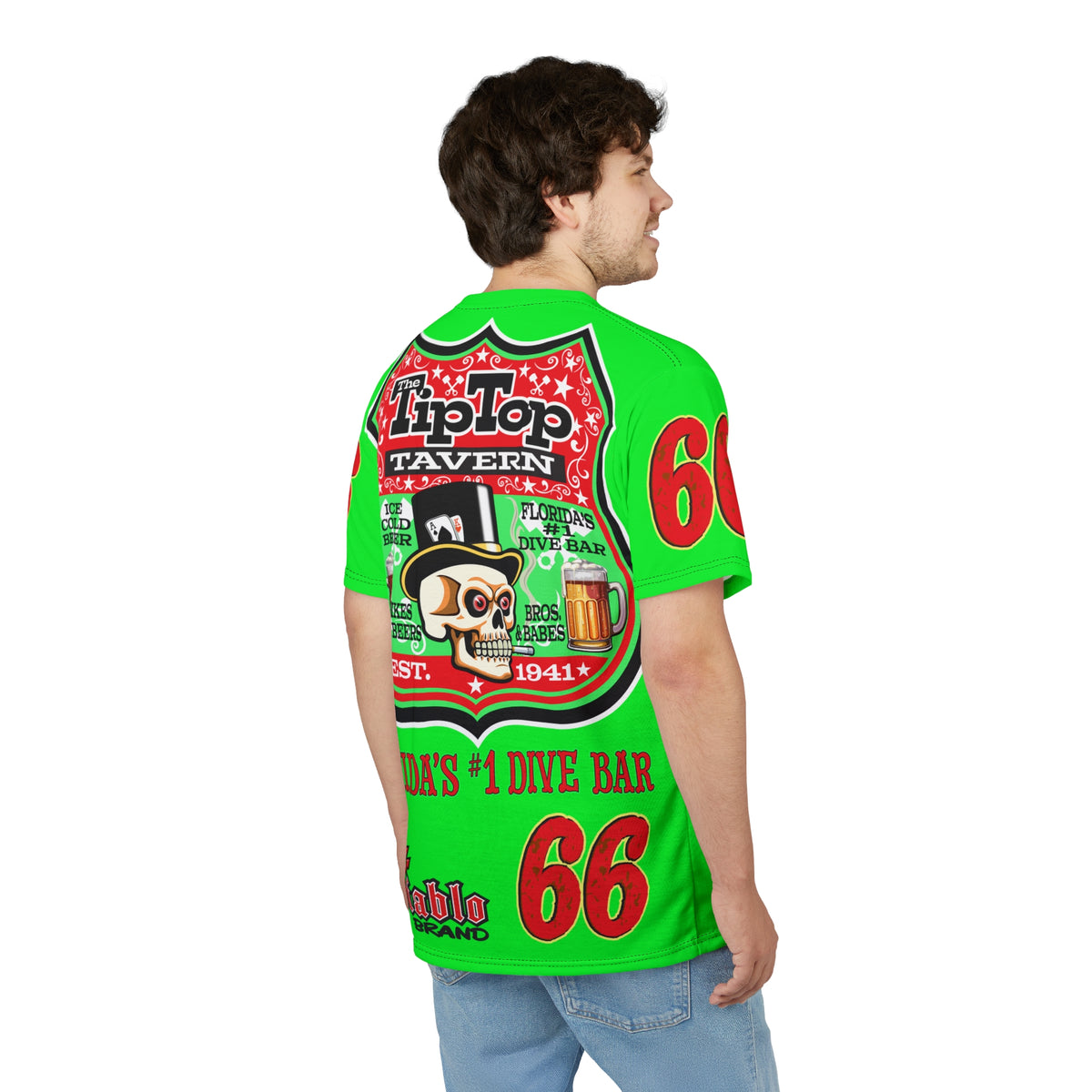 VERY SPECIAL Tip Top Tavern Dive Bar -HiViZ Lumina Green Super Riding Tee (*Limited Edition) - Florida's Best Dive Bar, Bikes Beers Babes & Bros. - Honouring Biker Bars