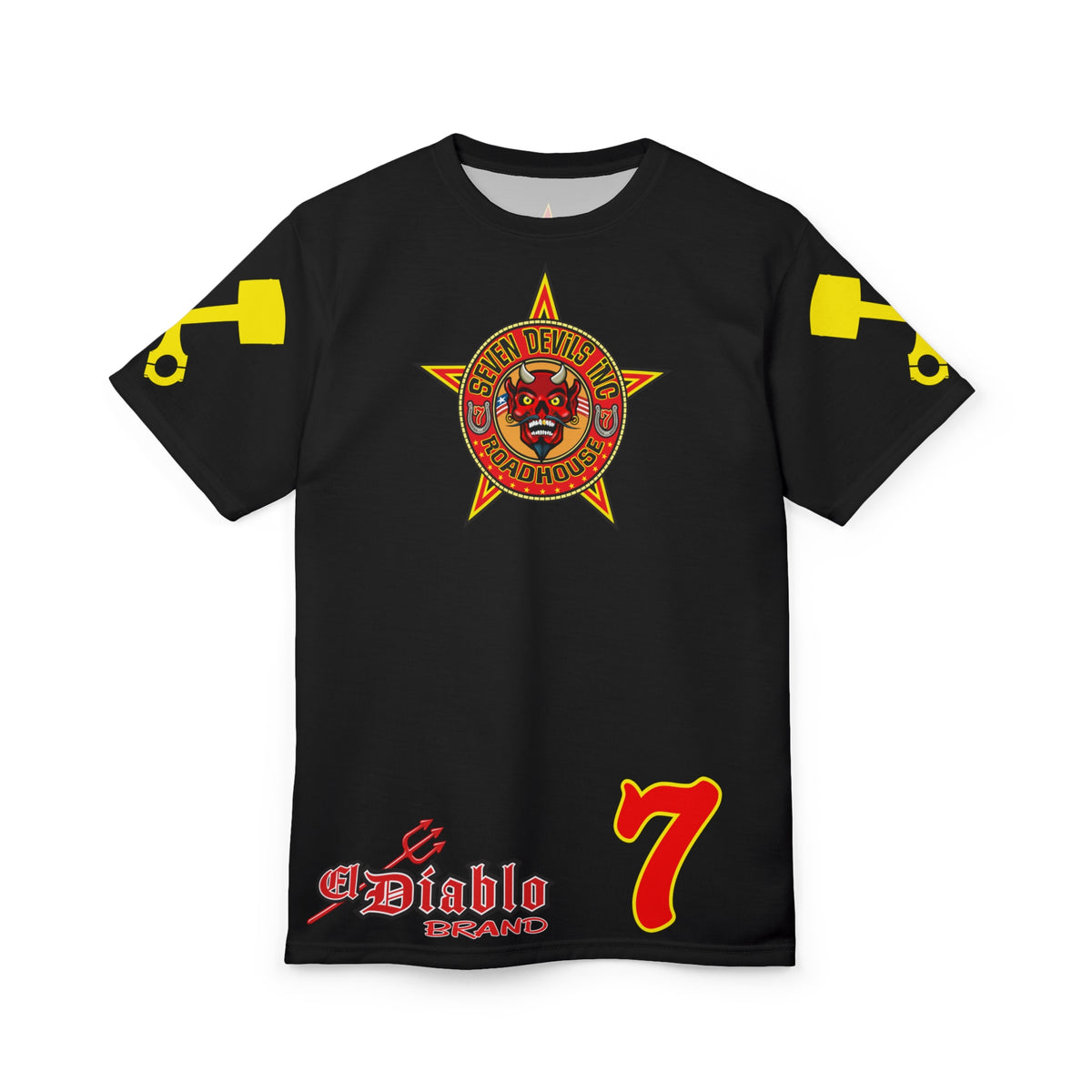 SRT Seven Devils Road House Custom Biker Riding Super Tee - Retro Devil Western Style Graphic Style