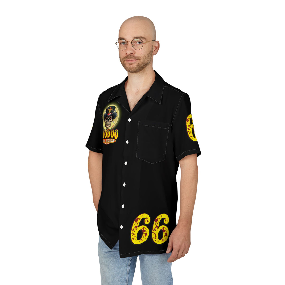 Big Bopper Voodoo Skull Hawaiian Shirt, Unisex Button-Down, Motorcycle Event Gear, Harley Casual Streetwear, Sizes to 3XL