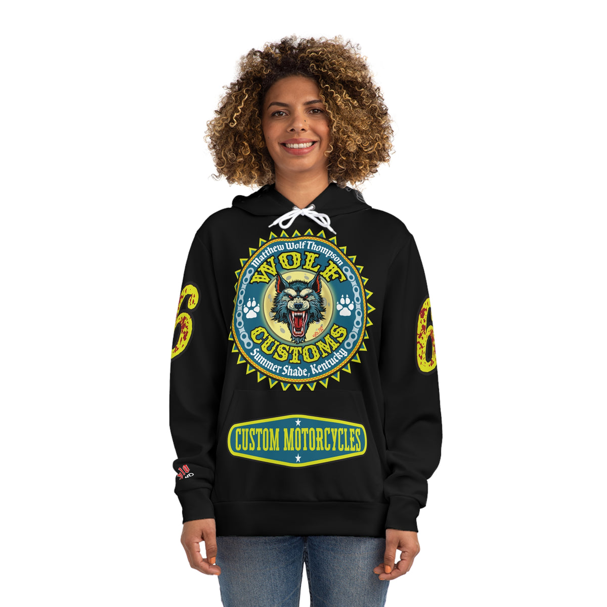 HoodZ Wolf Customs Motorcycle Hoodie — Vintage Biker Graphic Hooded Sweatshirt