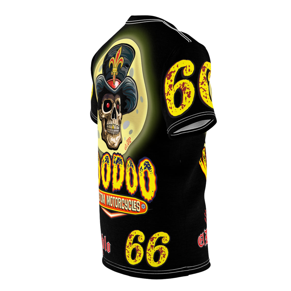 Voodoo Custom Motorcycles Black HiViz Tee, Edgy Graphic Shirt, Motorcycle Apparel, Skull T-Shirt, Perfect for Bikers
