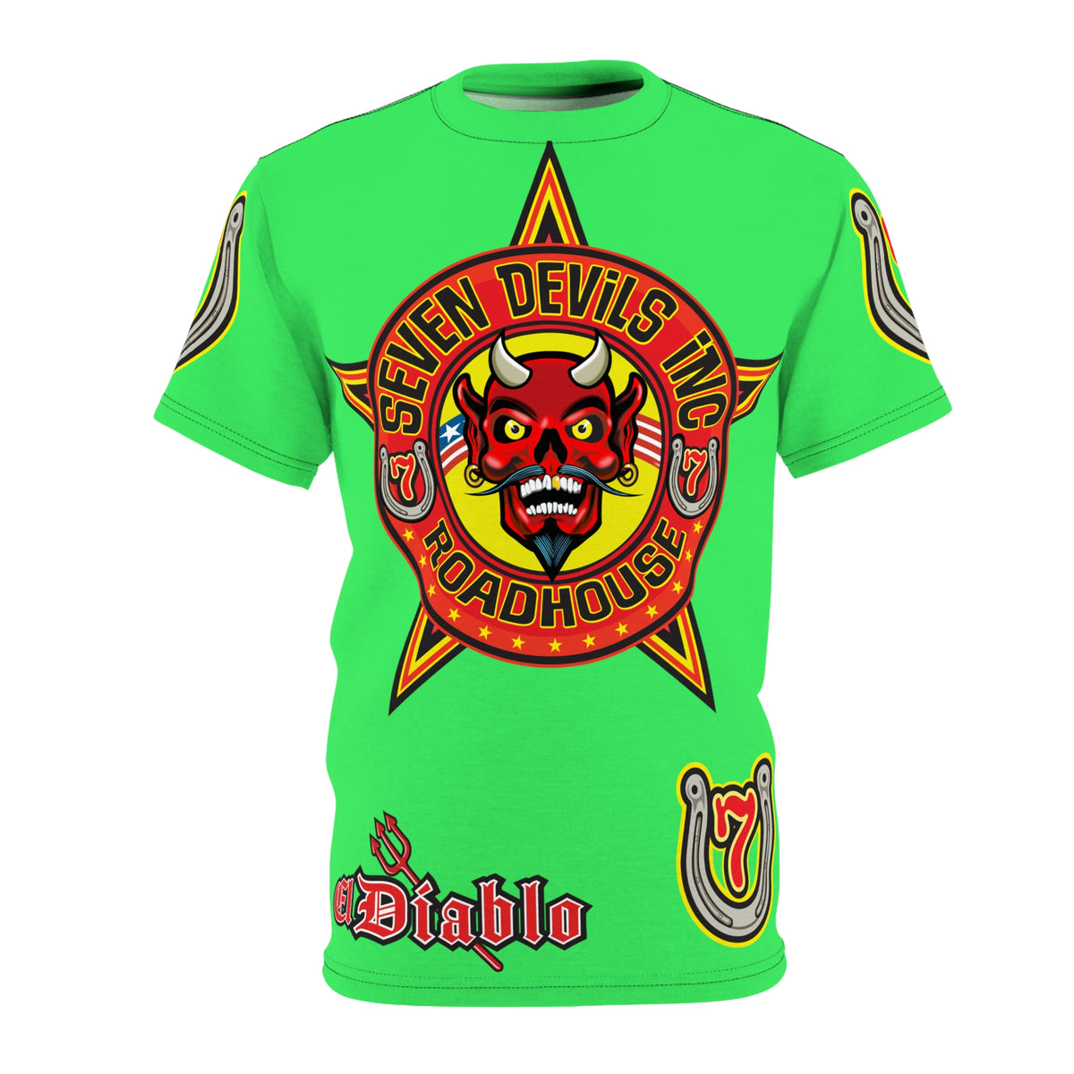 Very Special Seven Devils Inc. Roadhouse HiViZ Graphic Tee - Custom Motorcycle Riding Super Tee, Edgy Streetwear Perfect Fit & Comfort Biker Wear