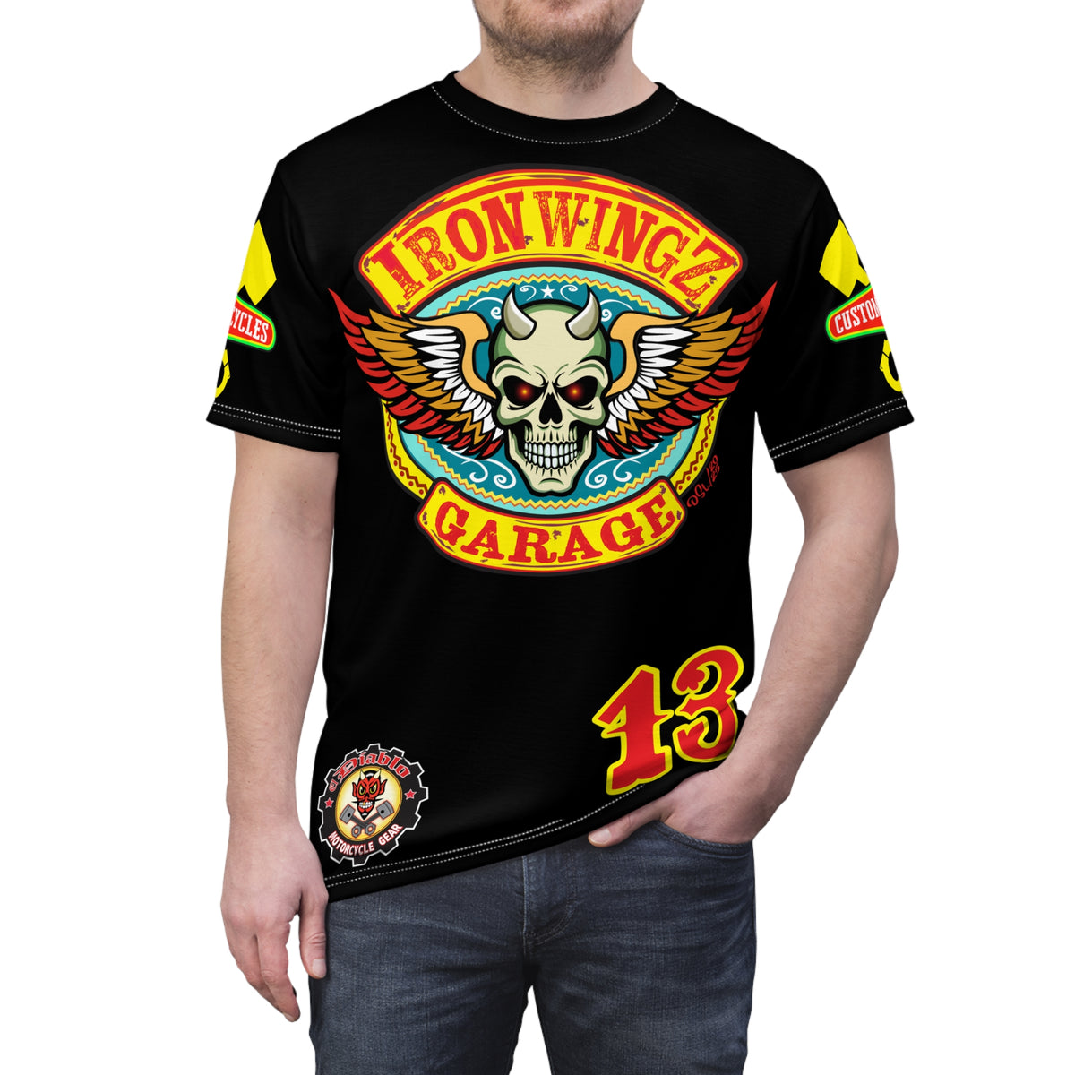 Iron WingZ Customs HIviz Graphic Super Tee, Edgy Streetwear, Customized Apparel, Gift for Bikers