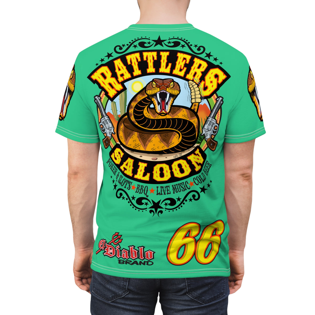 Rattlers Saloon Snake Logo Tee — Vintage Biker 66 Graphic Shirt
