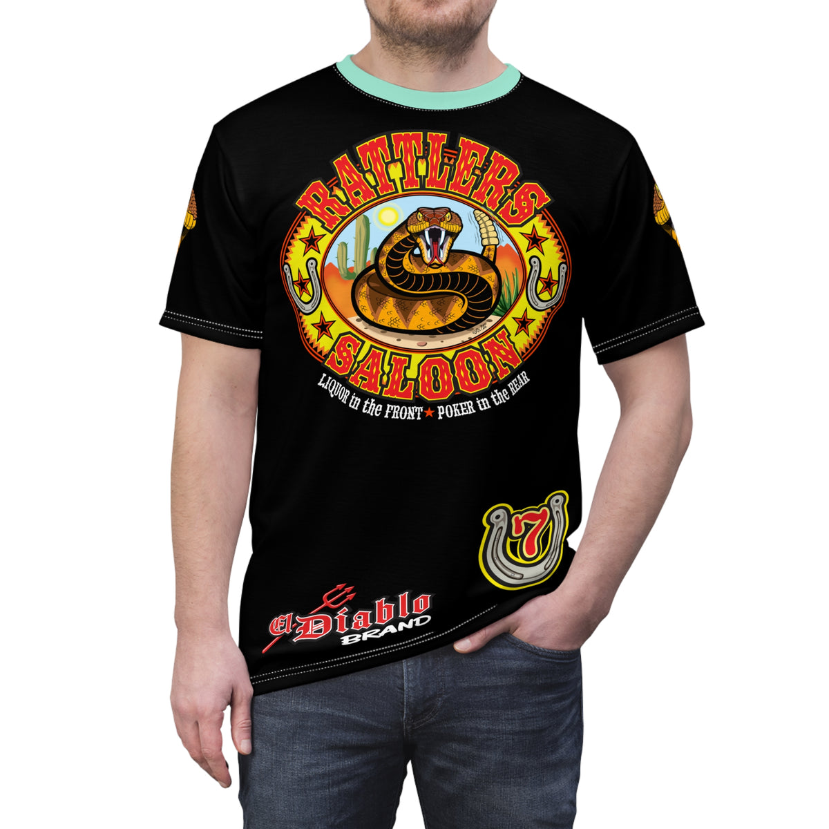 SRT Rattlers Saloon  BADAZZ BLACK SUPER RIDING TEE — Vintage Biker 66 Graphic Shirt