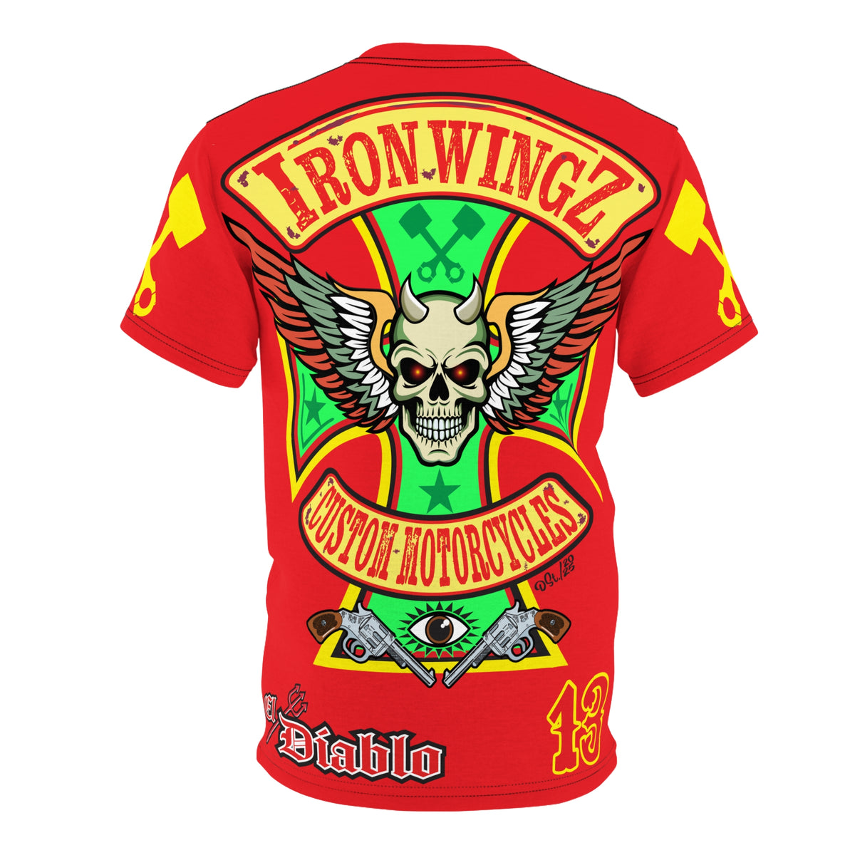 Iron WingZ Customs HIviz Graphic Super Tee, Edgy Streetwear, Customized Apparel, Gift for Bikers