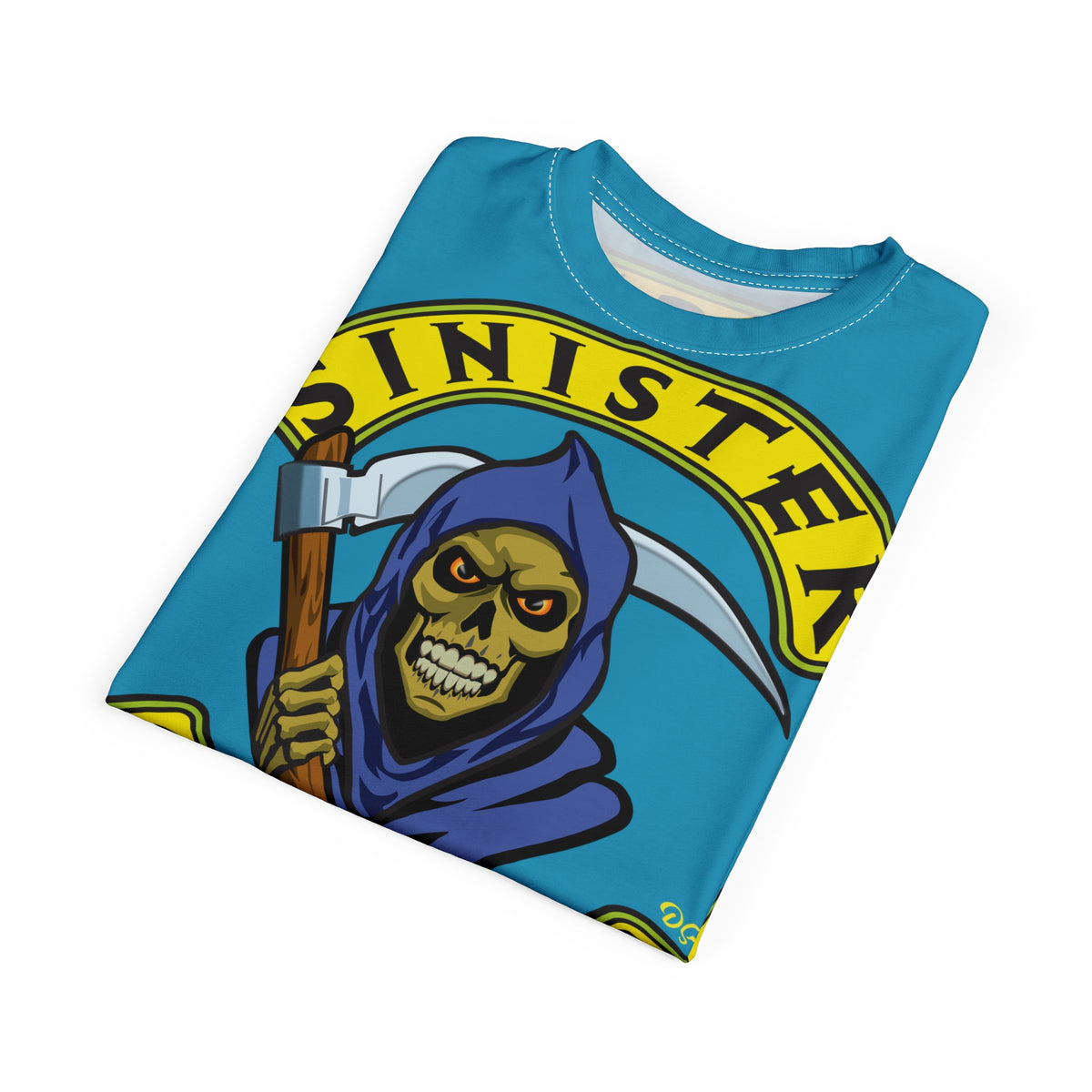 Sinister Choppers Customs - Electric Blue HiViZ Motorcycle Reaper Super Tee - High Performance Riding Wear