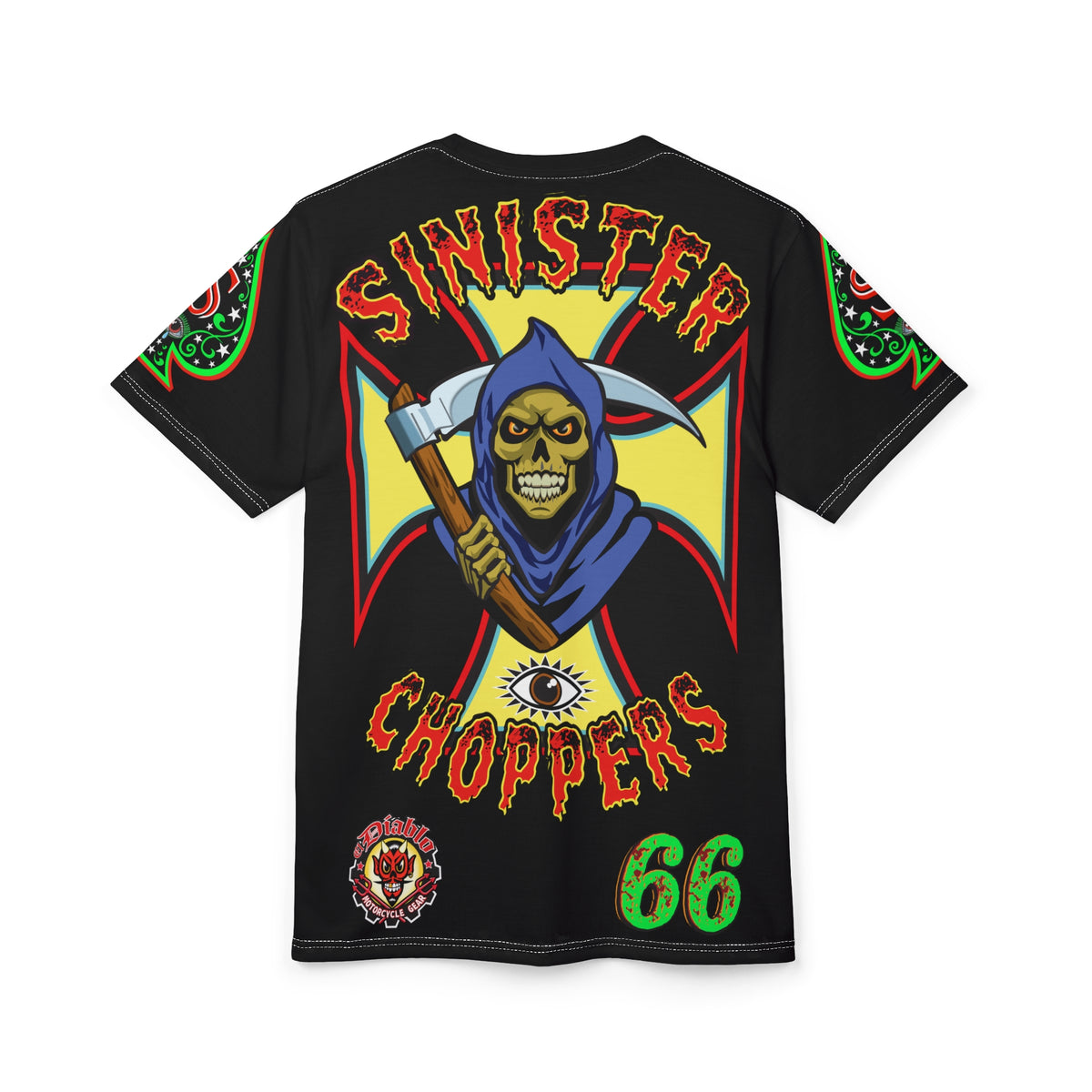 Sinister Choppers Reaper Super Tee - Gothic Graphic T-Shirt for Motorcycle Riders