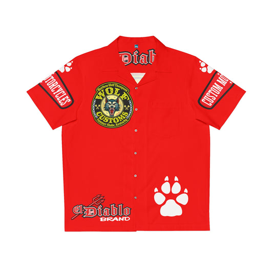 Big Bopper MWT Wolf Customs Motorcycle Hawaiian Shirt - Red "El Diablo" AOP