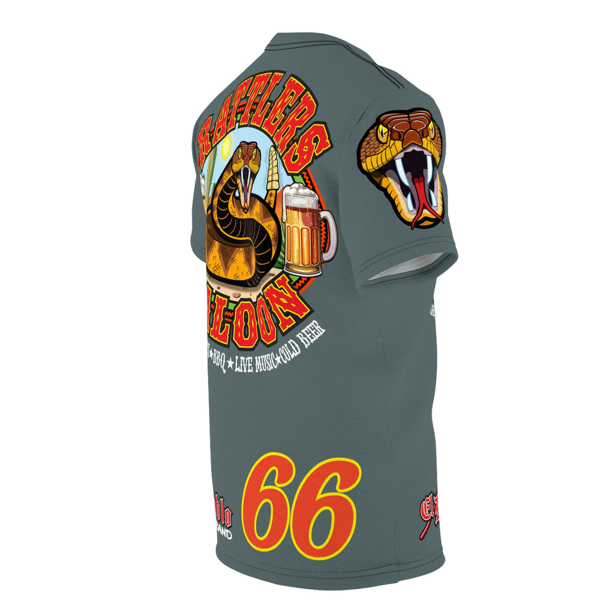 Rattlers Saloon  GREASY GREY SUPER TEE — Vintage Biker 66 Graphic Shirt