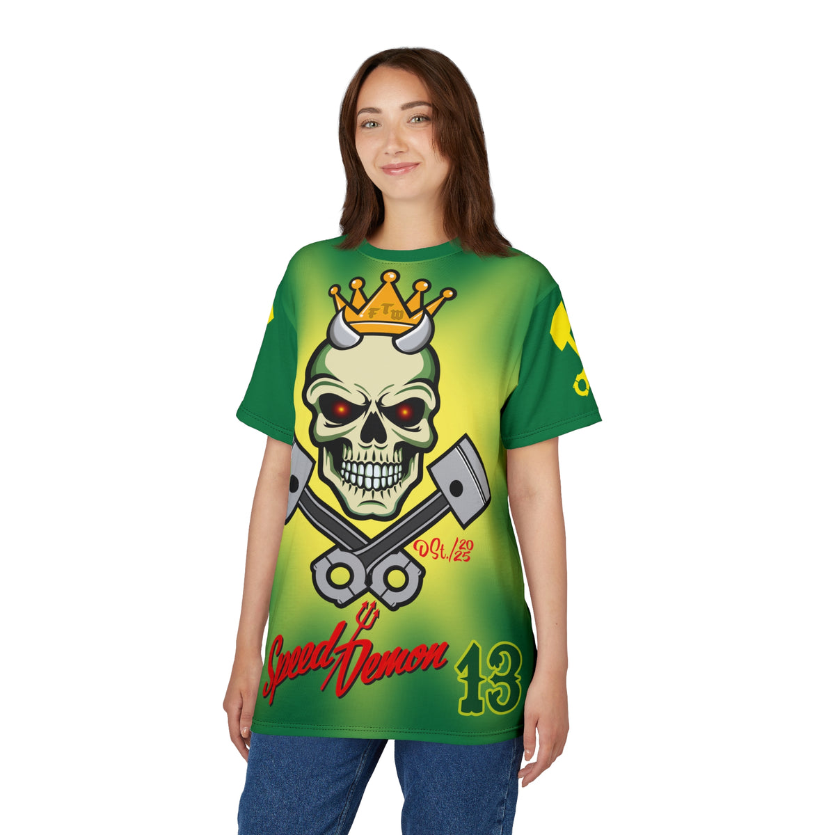 Speed Demon HiViz Tie Dye Style - Custom Motorcycle Riding Tee. - Excellent Visiblity using XL high colour graphics