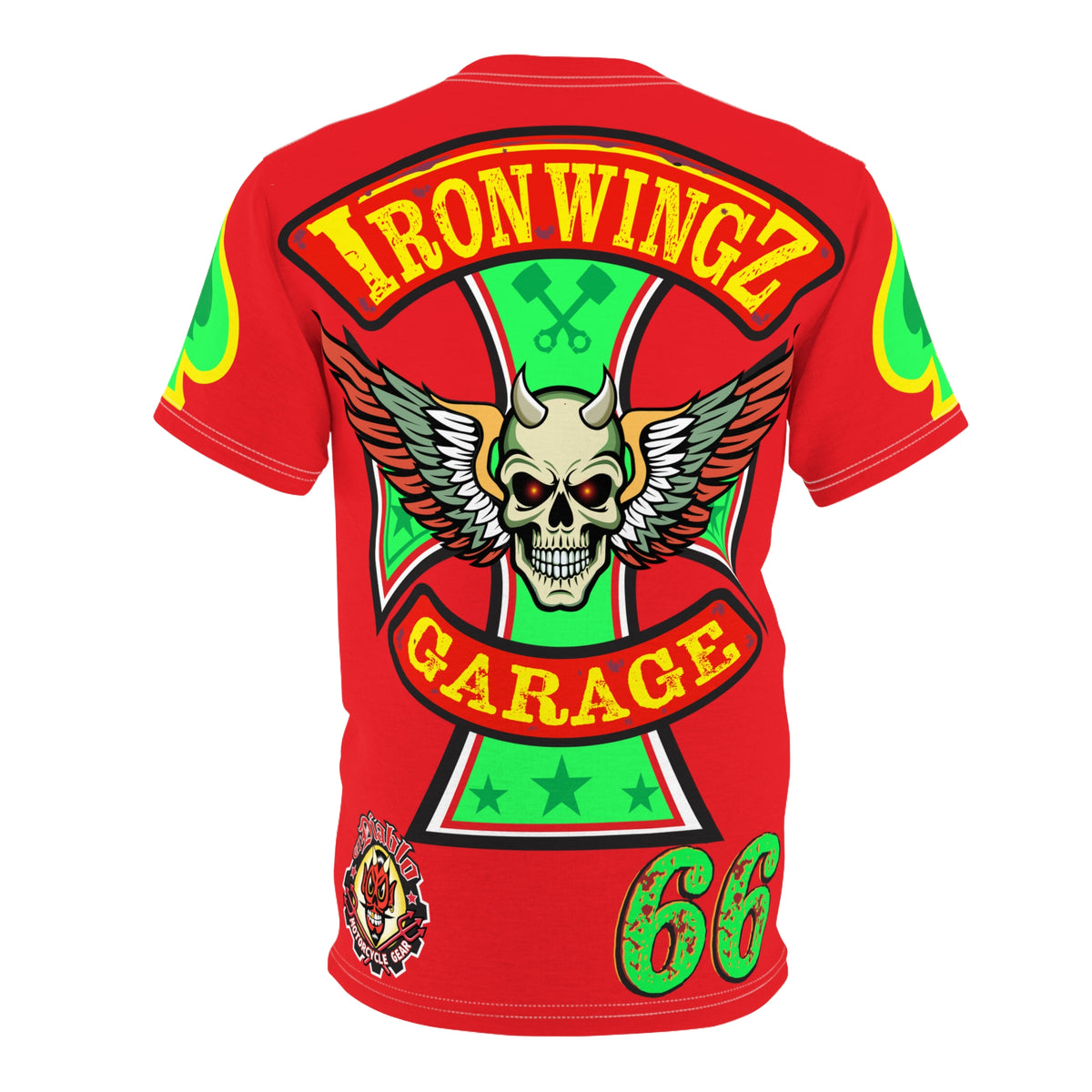 Iron Wingz Custom Motorcycle Skull Super Tee - Badazz Harley Riding HiViz Tee