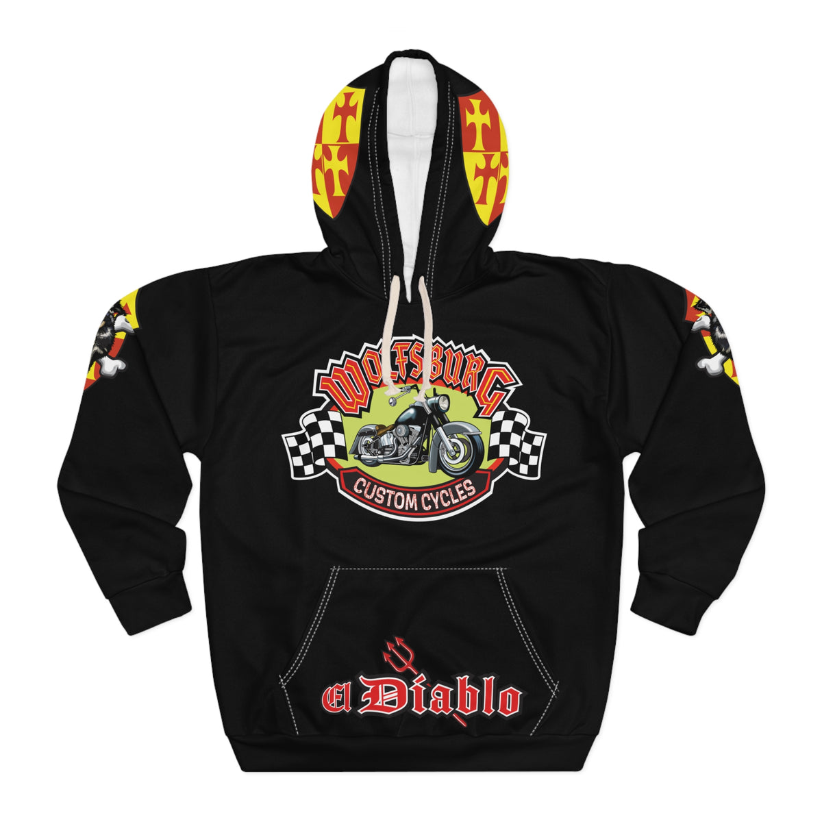 HoodZ Wolfsburg Custom Motorcycle Unisex Pullover Hoodie, Breathtaking Gothic Design , Comfortable Classic Speed Wear