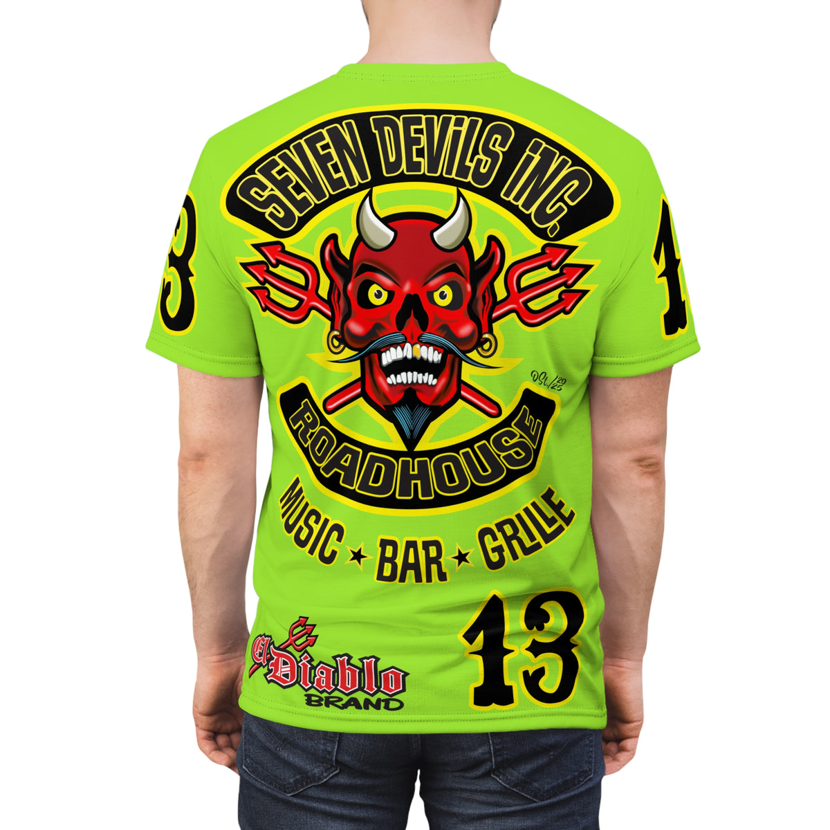 Very Special Seven Devils Inc. Roadhouse HiViZ Super Tee — Extreme Edgy Graphics - Bad Attitude Custom Biker Riding Gear