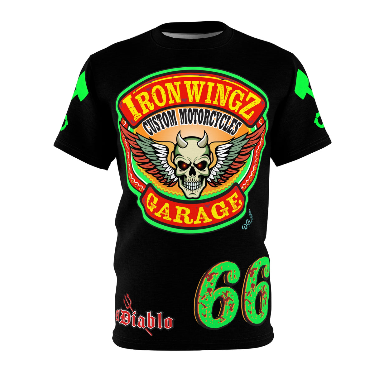 Iron Wingz Custom Motorcycles Super Tee - Badazz Harley Riding HiViz Tee