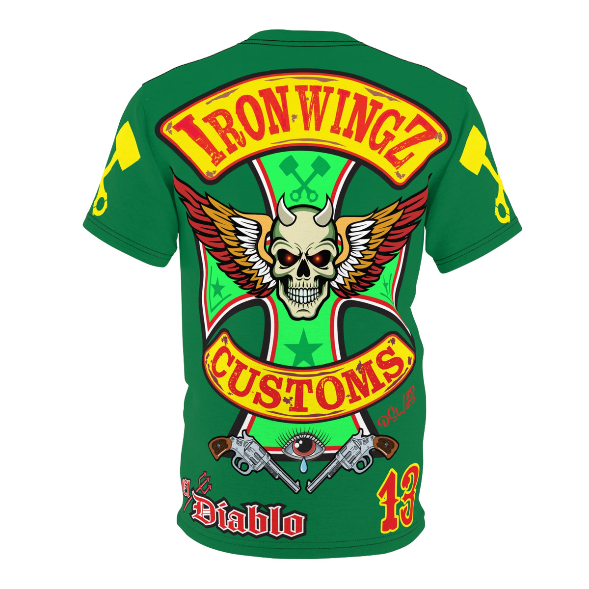 Iron WingZ Customs HIviz Graphic Super Tee, Edgy Streetwear, Customized Apparel, Gift for Bikers