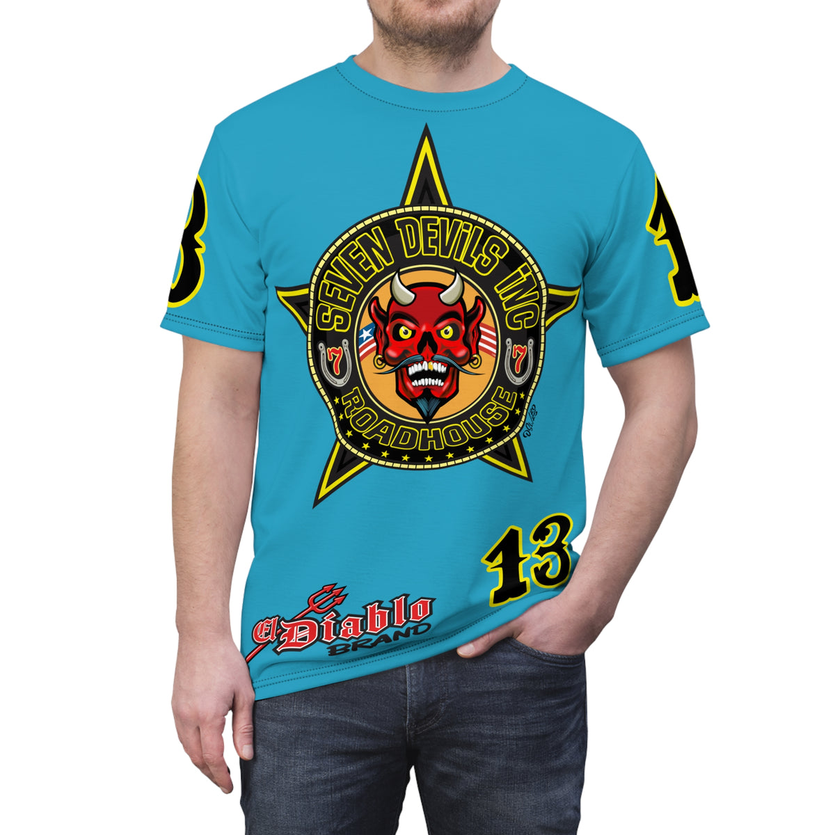 Seven Devils Inc. Roadhouse Bad in  Black Super Tee — Extreme Edgy Graphics - Bad Attitude Custom Biker Riding Gear