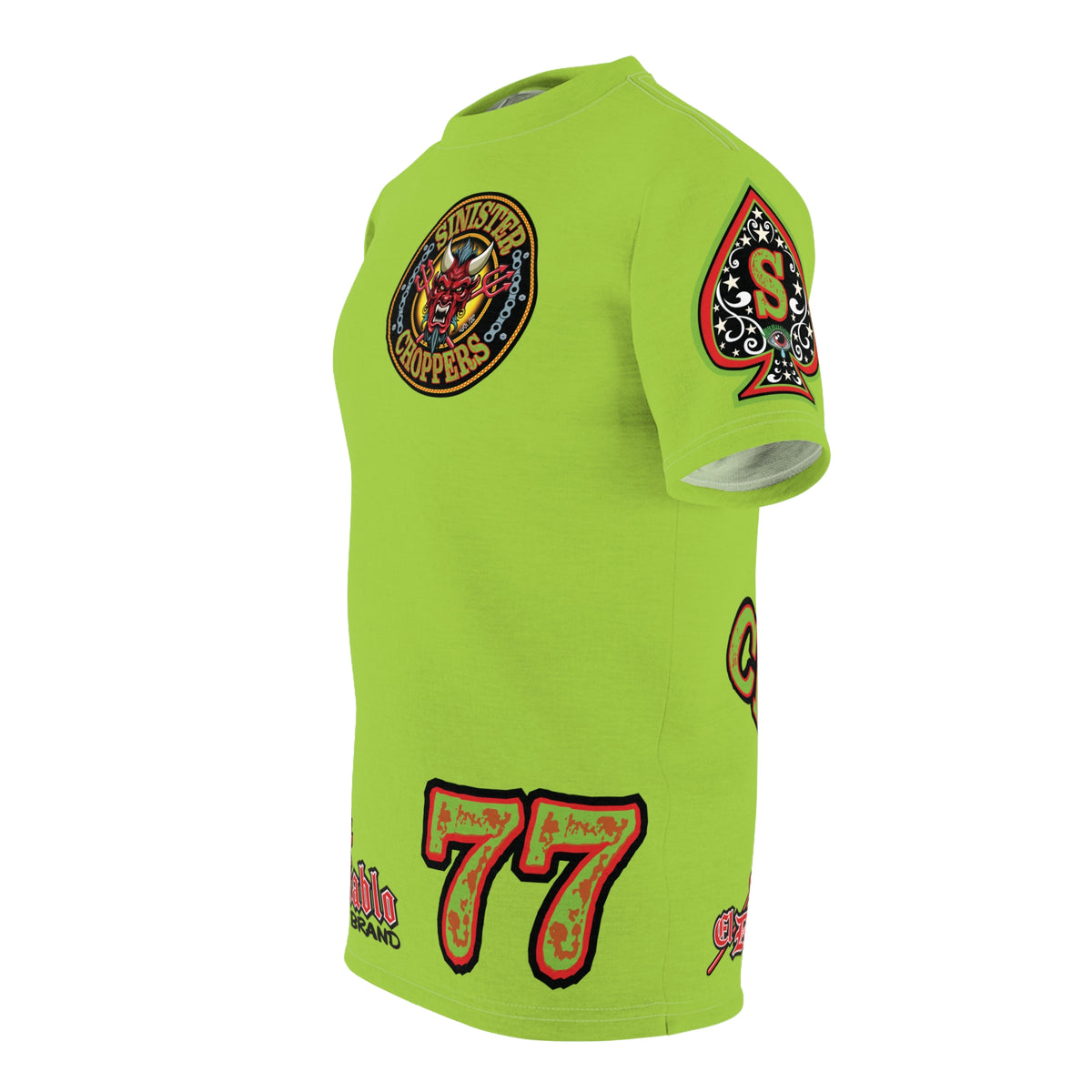 SRT Sinister Choppers HIVIZ GREEN SPECIAL SUPER RIDING TEE— Ride Cool, Look Cool in our Best Super Tee
