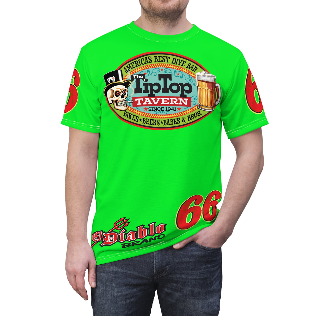 VERY SPECIAL Tip Top Tavern Dive Bar -HiViZ Lumina Green Super Riding Tee (*Limited Edition) - Florida's Best Dive Bar, Bikes Beers Babes & Bros. - Honouring Biker Bars