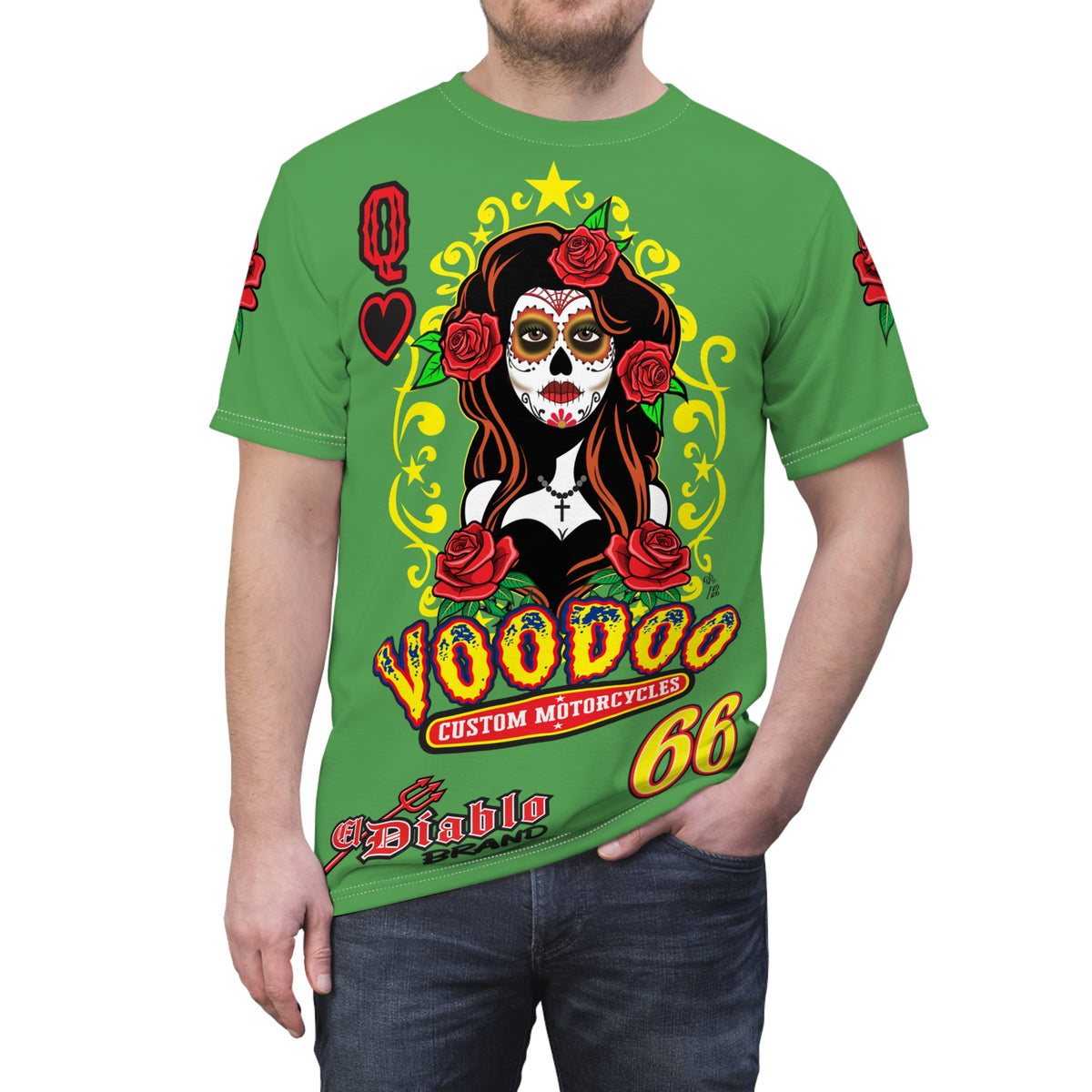 Voodoo Custom Motorcycles Tee — Queen of Hearts  Graphic Riding Super Tee